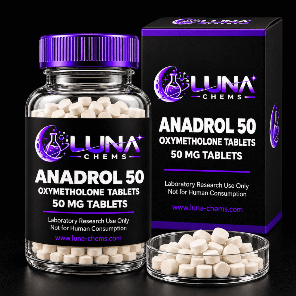 Luna Chems Anadrol 50 mg tablets in sealed research packaging