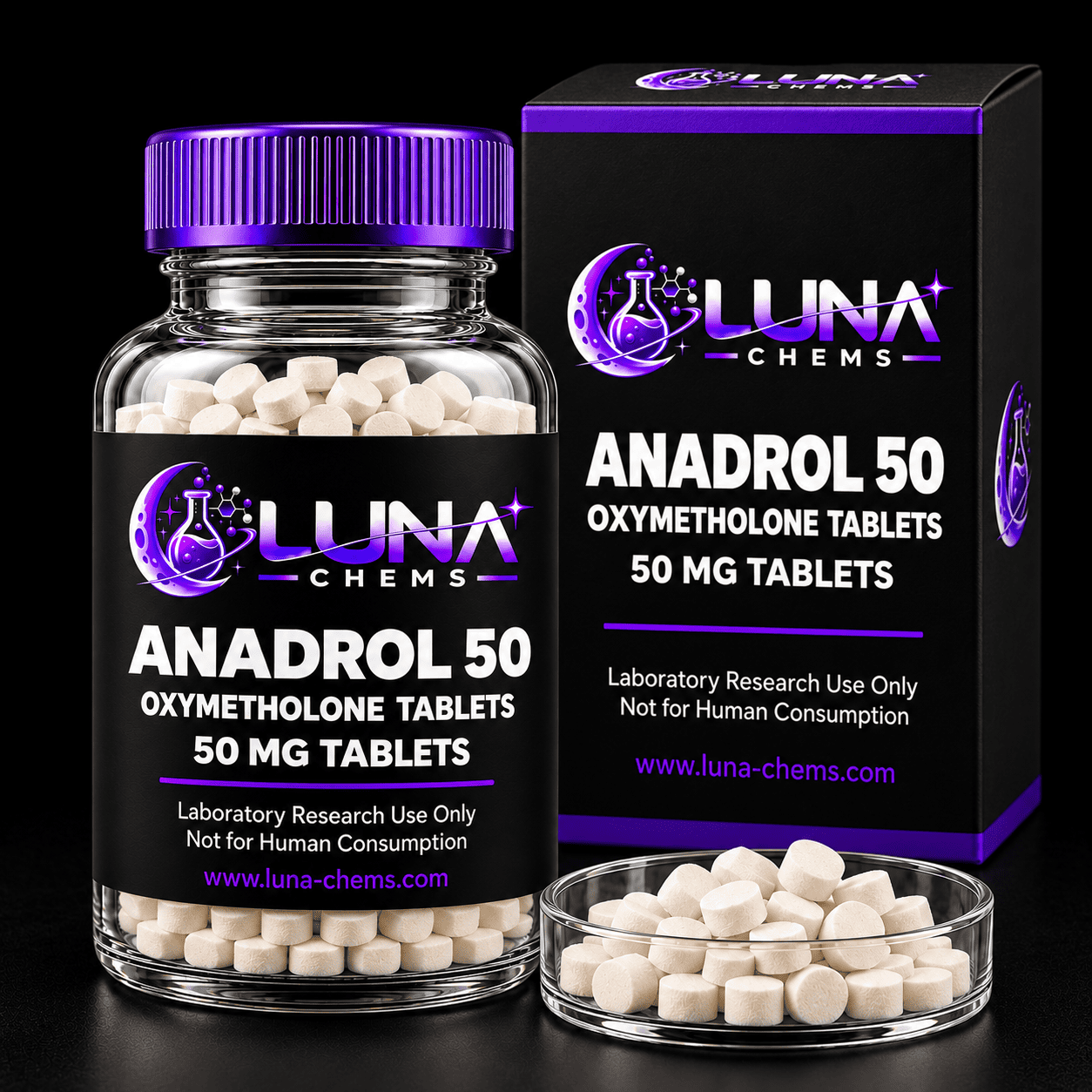 Anadrol 50 Luna Chems Anadrol 50 mg tablets in sealed research packaging
