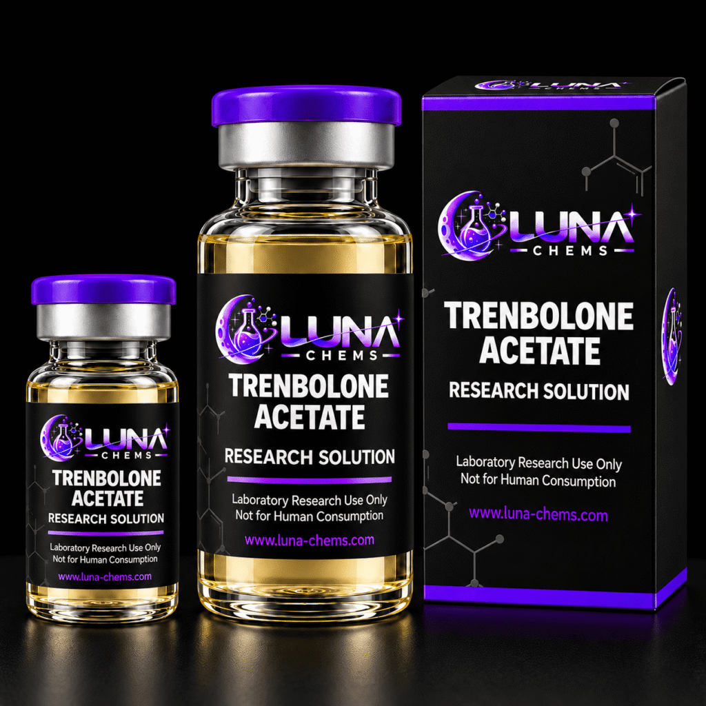 Trenbolone acetate displayed on a website for online ordering, showcasing its label and dosage information.